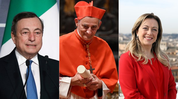 Mario Draghi Cardinal Matteo Maria Zuppi Giorgia Meloni AFP Shutterstock