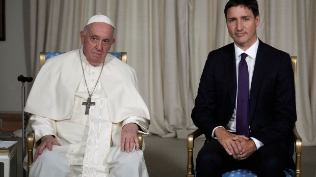 Pope-Francis-meets-with-Canadian-Prime-Minister-Justin-Trudeau-at-the-Citadelle-de-Quebec-in-Quebec-City-AFP