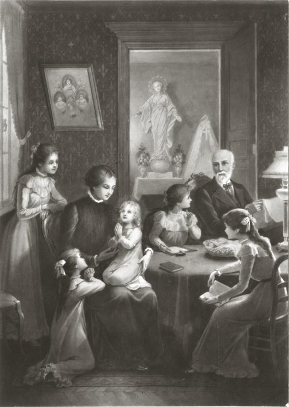 La famille Martin à Lisieux - 1917 - fusain de 60 x 80 cm. réalisé par Pierre-Léon-Adolphe Annould.