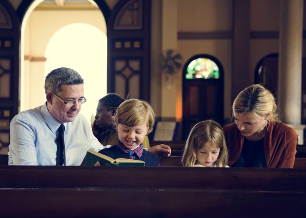 family-church-pray