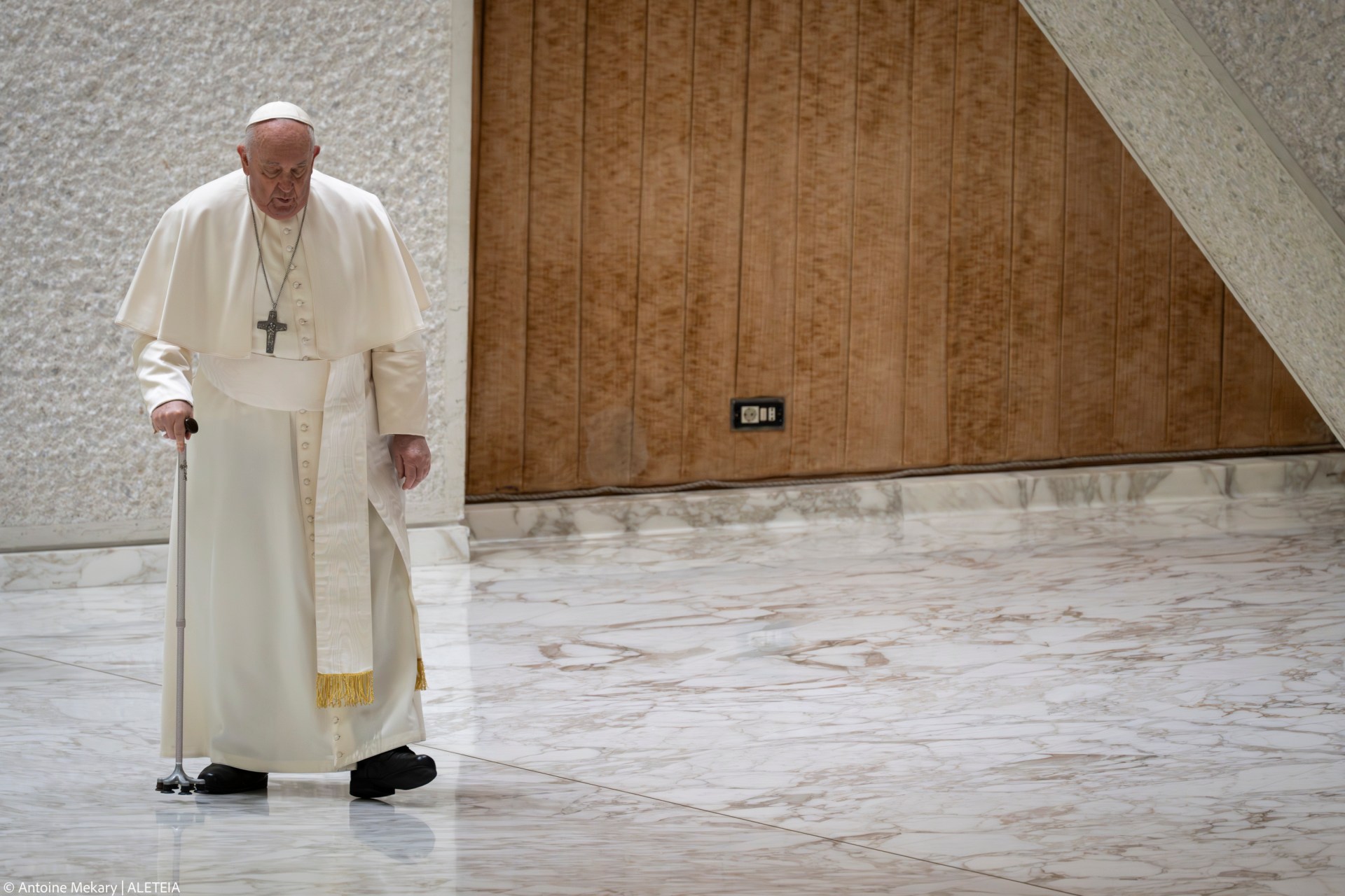 Pope Francis during his weekly general audience in Paul VI Hall at the Vatican on February 14, 2024