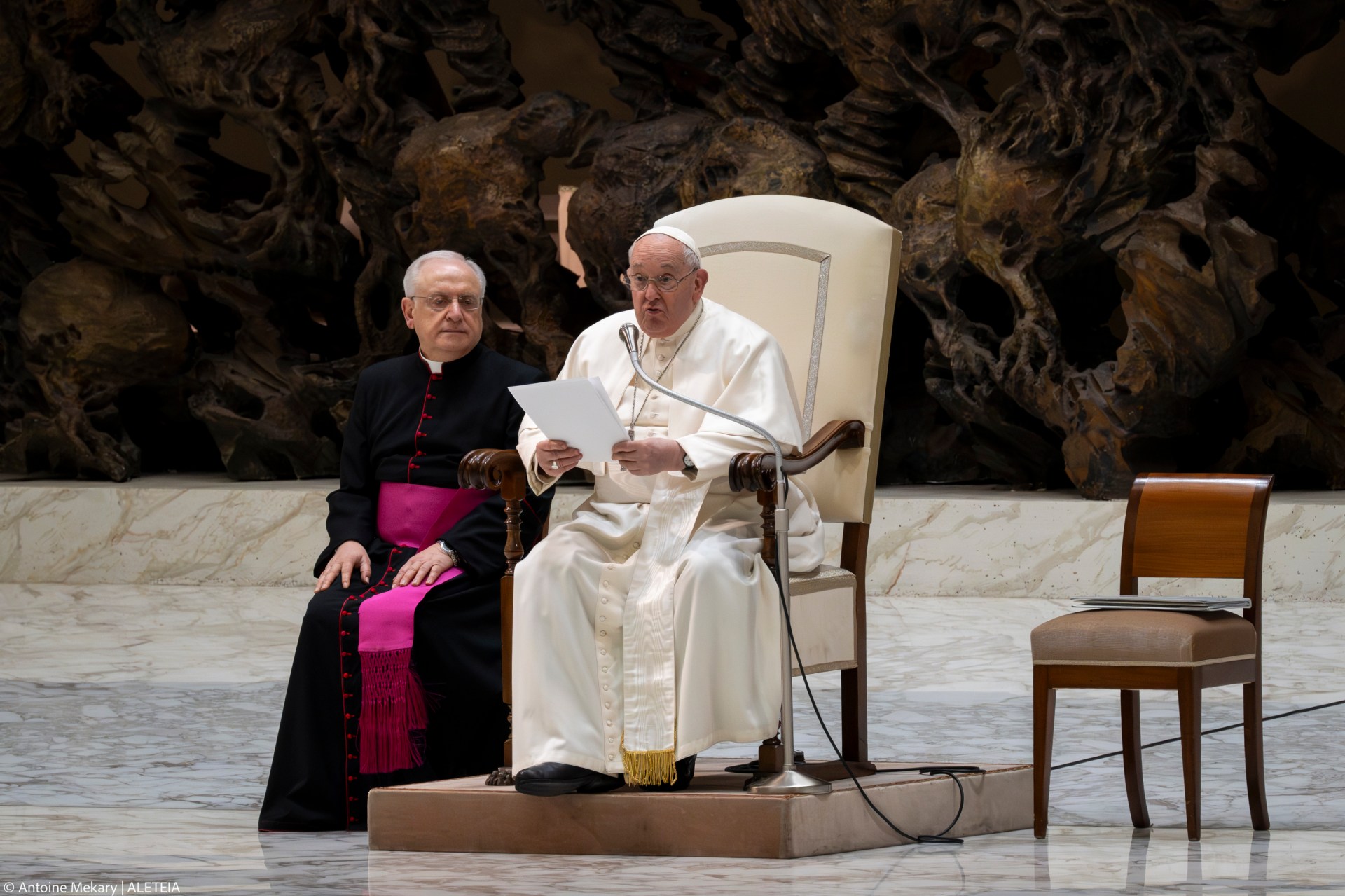 Pope Francis during his weekly general audience in Paul VI Hall at the Vatican on February 14, 2024