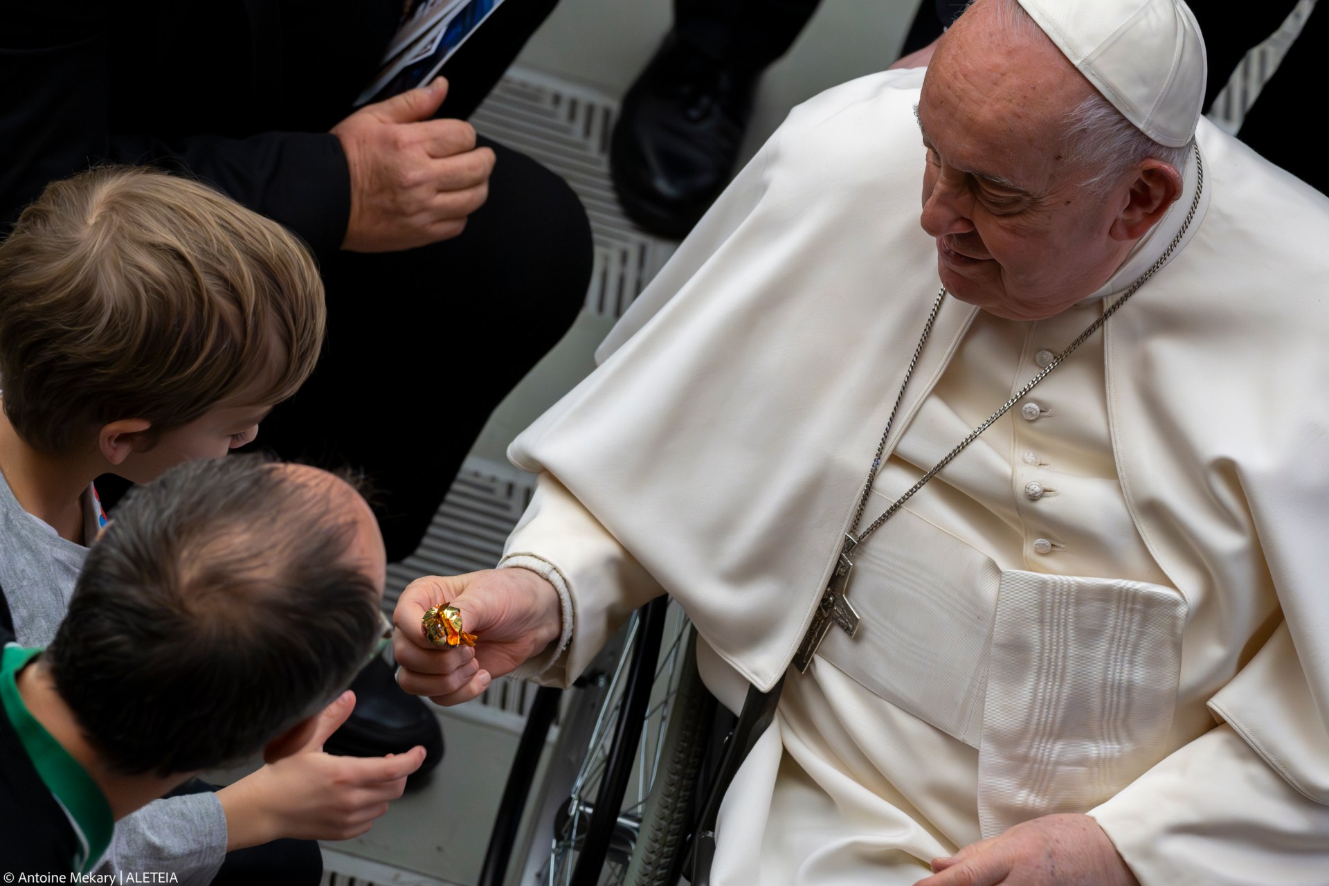 Pope Francis blesses faithful at the end of his weekly general audience in Paul VI Hall at the Vatican on February 14, 2024