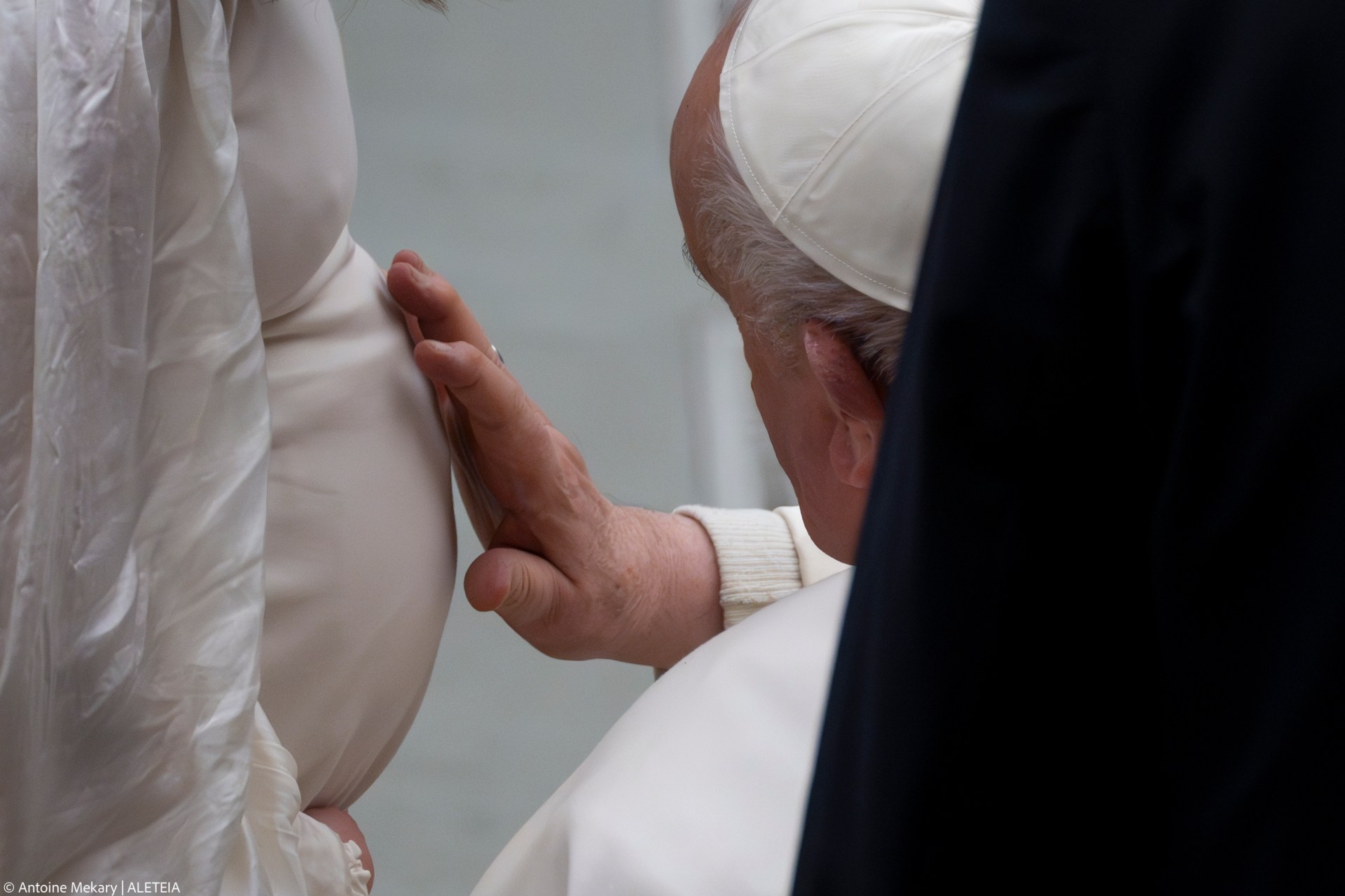 Pope Francis blesses faithful at the end of his weekly general audience in Paul VI Hall at the Vatican on February 14, 2024
