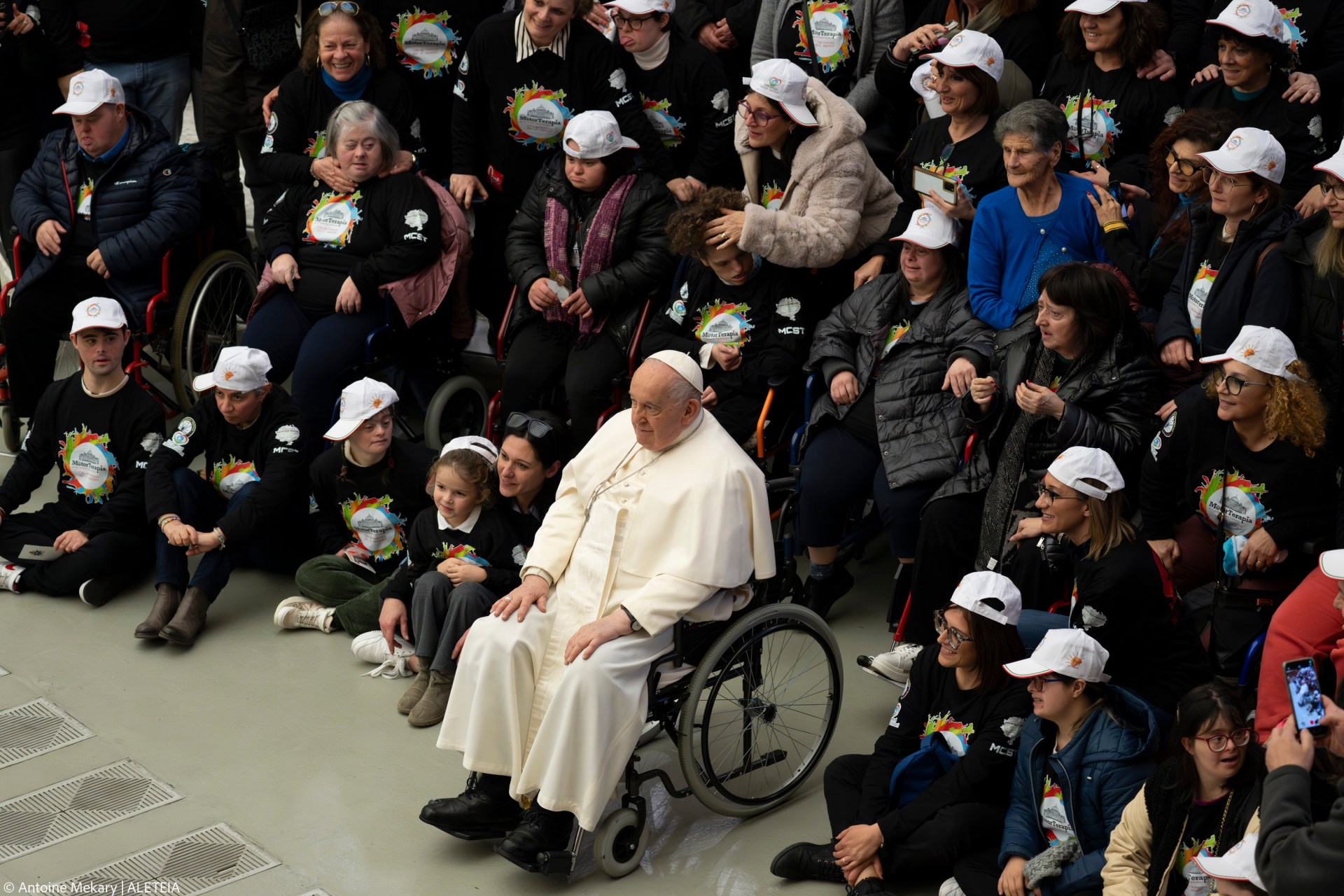 Pope Francis blesses faithful at the end of his weekly general audience in Paul VI Hall at the Vatican on February 14, 2024