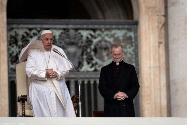 Pope Francis during his weekly general audience in St. Peter's square at the Vatican on April 10, 2024