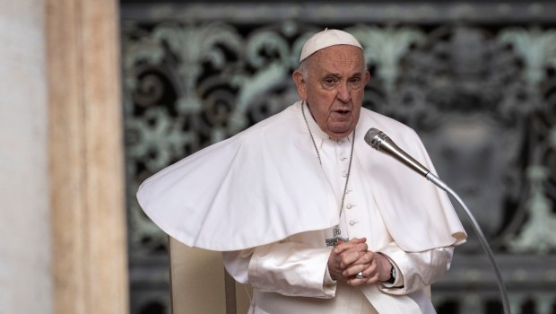 Pope Francis during his weekly general audience in St. Peter's square at the Vatican on April 10, 2024