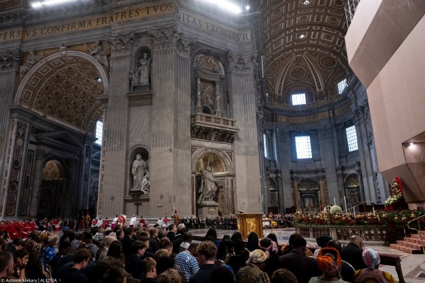 Pope Francis celebrates a Mass at St. Peter's Basilica in the Vatican on Saturday, June 29, 2024