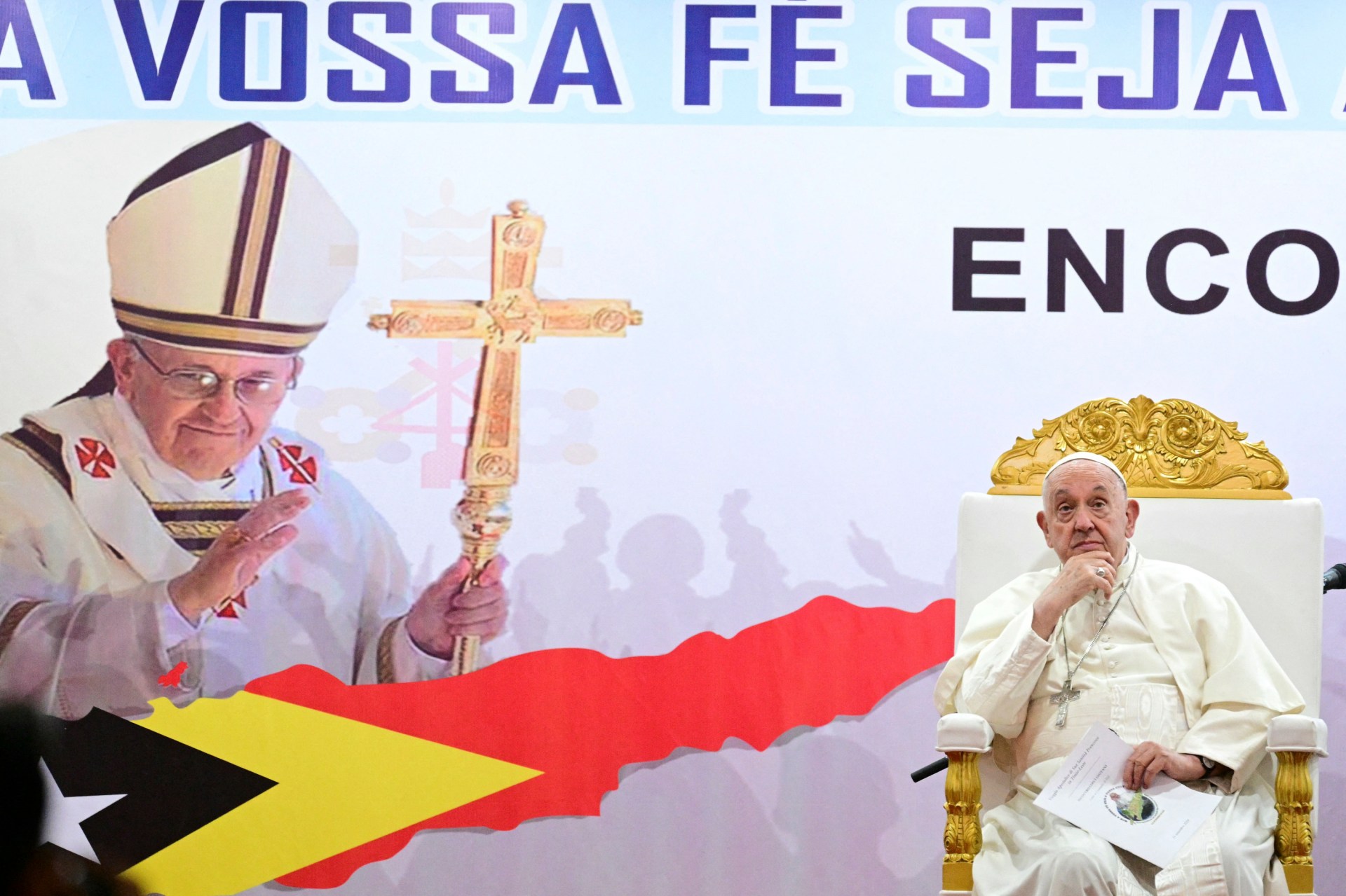 Pope Francis meets with young people in Centro de Convercoies in Dili, East Timor on September 11, 2024.