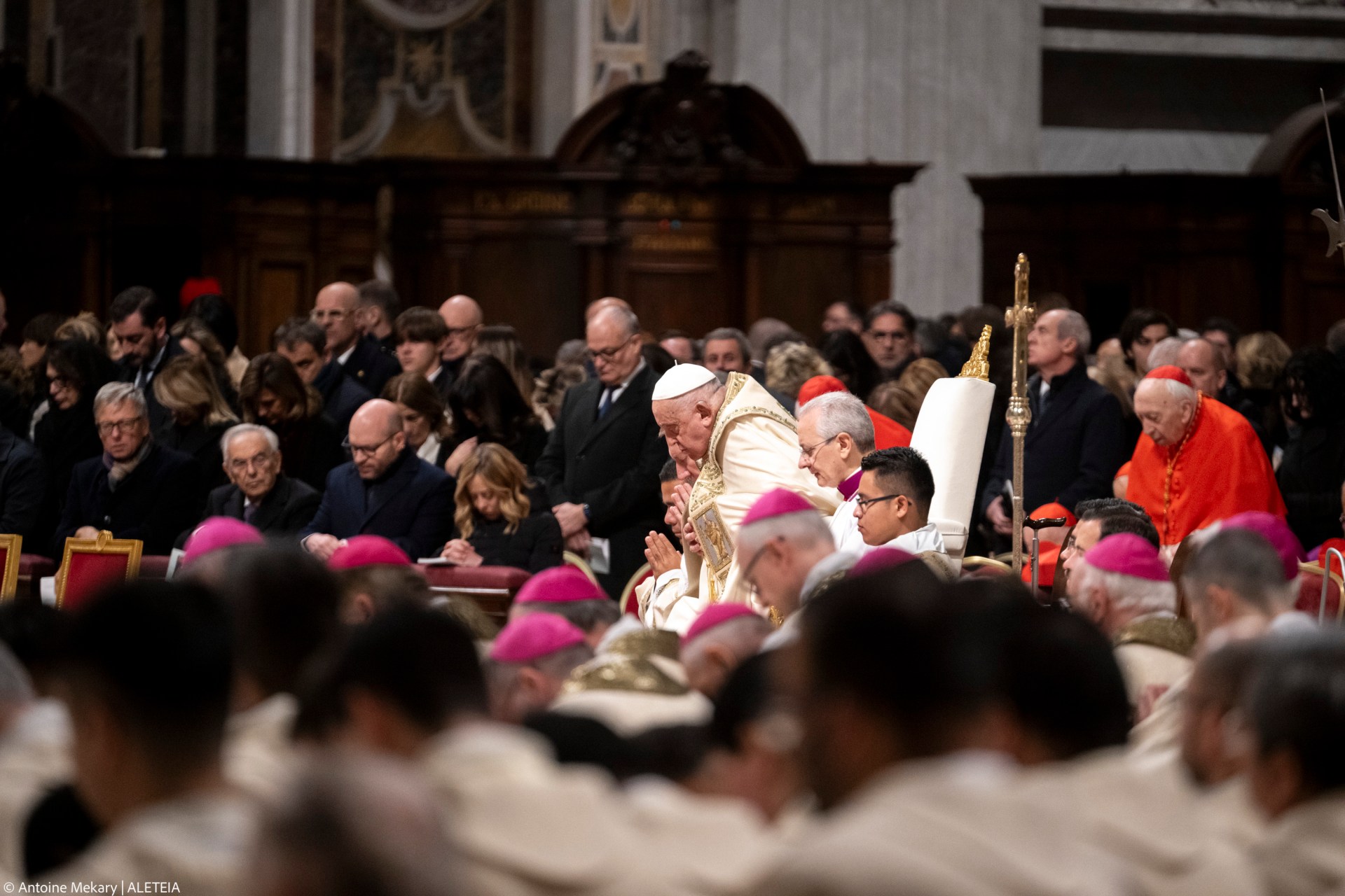 Pope Francis presides over the Christmas Eve mass at St Peter's Basilica in the Vatican on December 24, 2024.