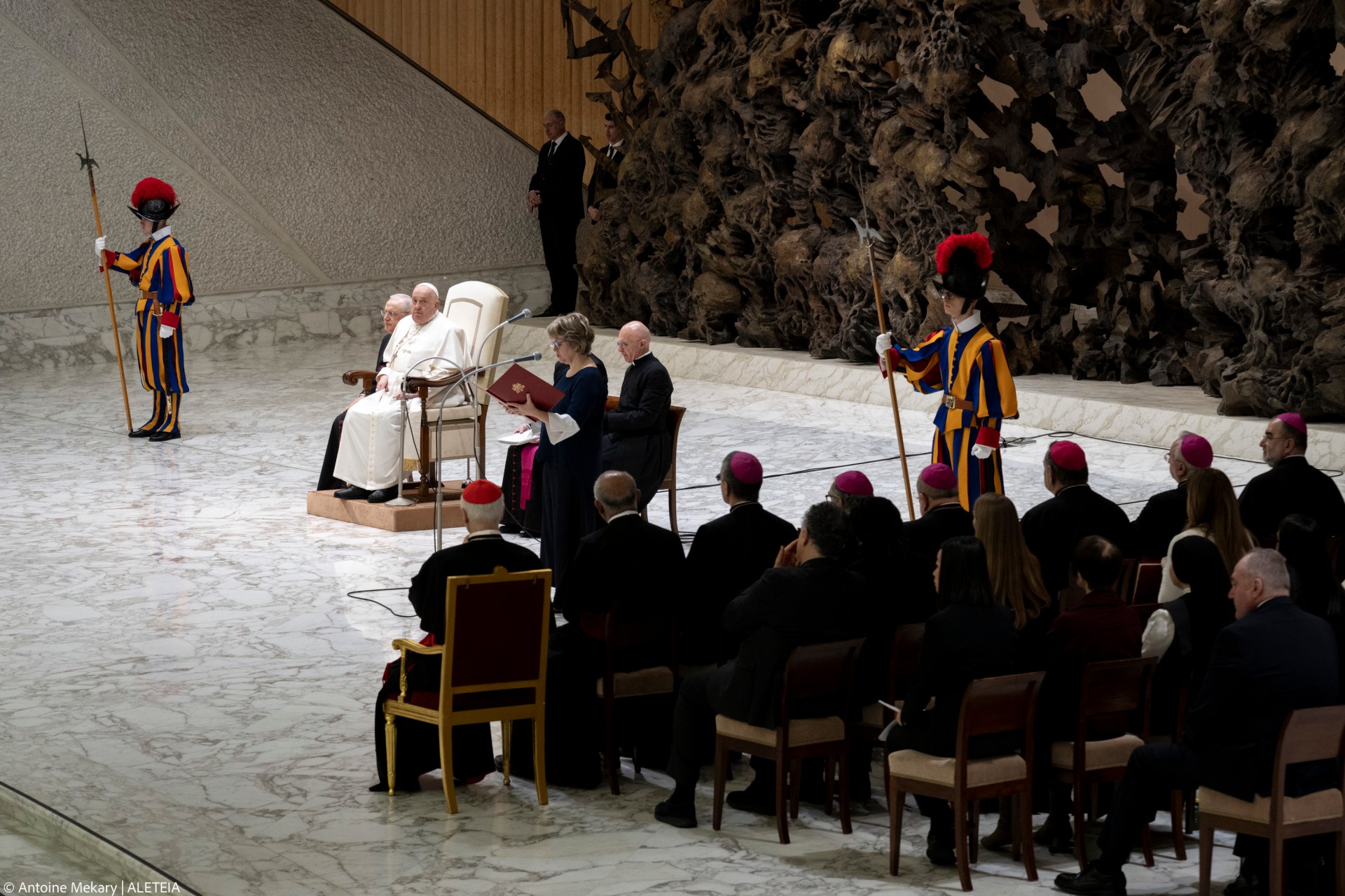 Pope Francis during his weekly general audience in Paul VI Hall at the Vatican on February 12, 2025