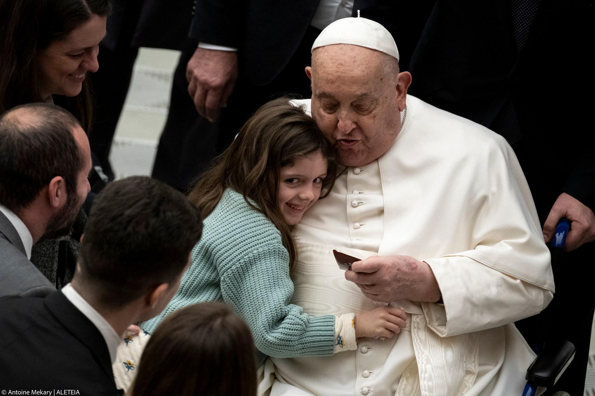 Pope Francis during his weekly general audience in Paul VI Hall at the Vatican on February 12, 2025