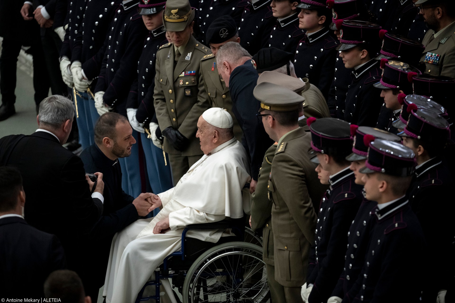 Pope Francis during his weekly general audience in Paul VI Hall at the Vatican on February 12, 2025