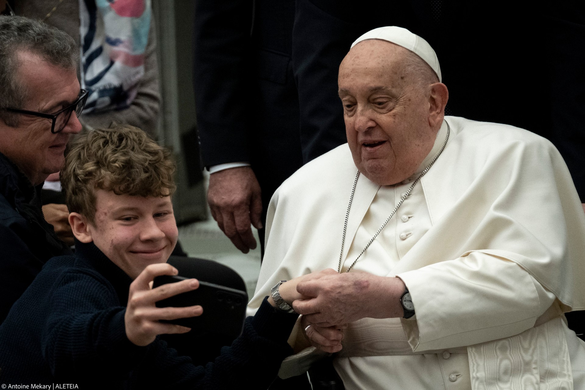 Pope Francis during his weekly general audience in Paul VI Hall at the Vatican on February 12, 2025
